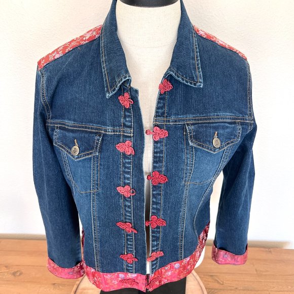 Y2K Jean Jacket - Satin Embellished - Size Large - Gypsy Jeans - Picture 5 of 11
